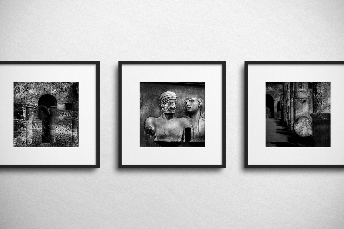 3 Black & White photo frames with black and white borders
