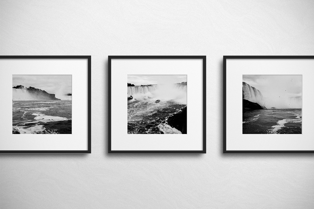 3 Black & White photo frames with black borders