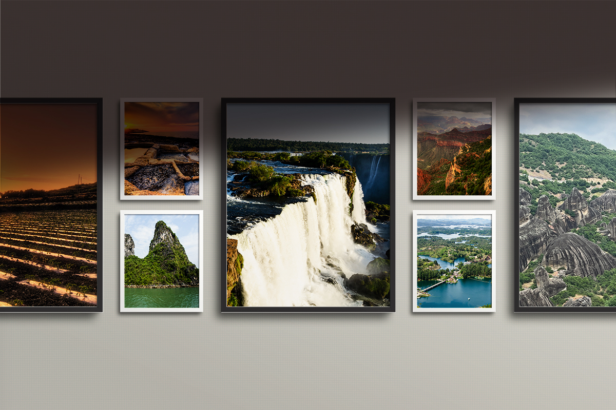 5 Landscape photos frames with white and black borders