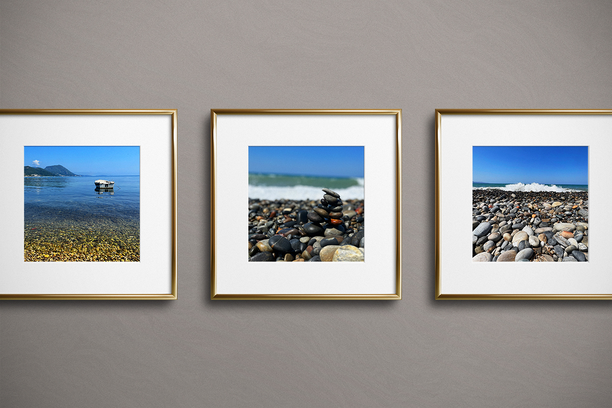 3 Landscape photos frames with white and black borders