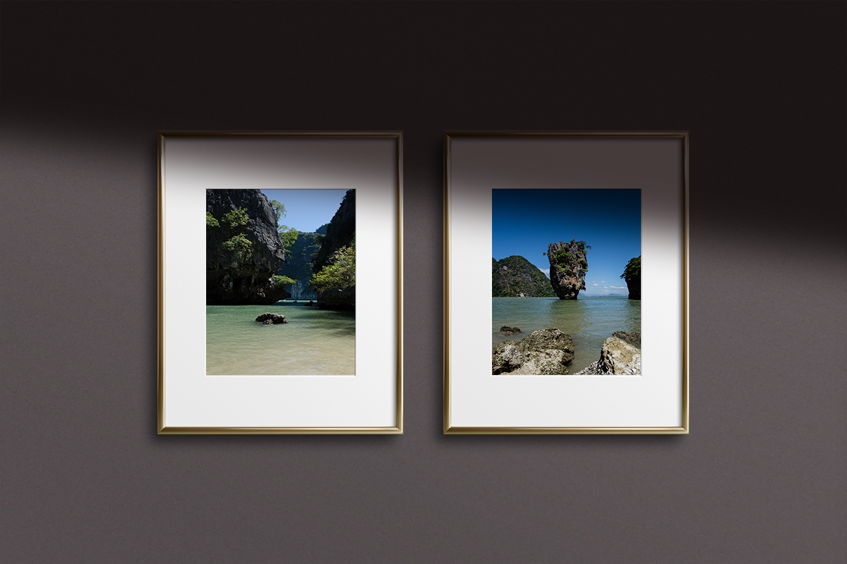 2 Landscape photos frames with gold borders