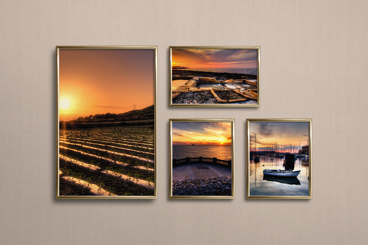 4 Malta sunset photo frames with white border